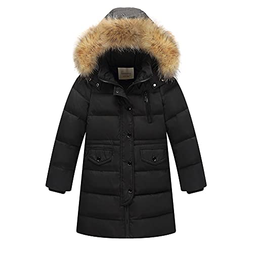 Verdickte Daunenjacke Wintermantel Mädchen Kinder Warm Hooded Parka Outwear Jungen Winterjacke Puffer Daunenmantel Winddicht Kapuzenjacke mit Kunstfell Outerwear,Schwarz 2,160 von DAIHAN