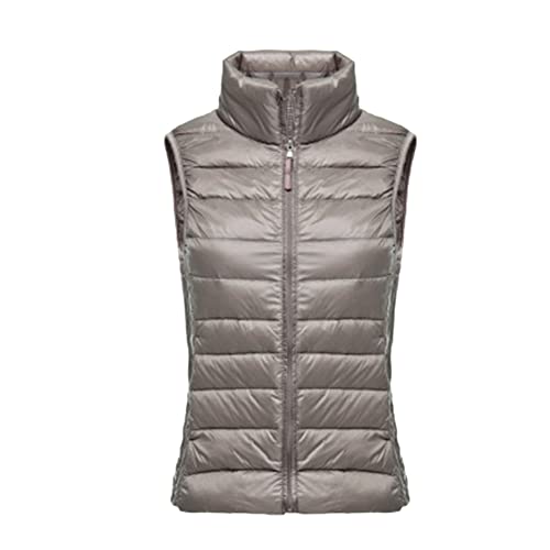 DAIHAN Weste Damen Outdoor Ärmellose Weste Steppweste Stehkragen Sports Wattierte Bodywarmer Kapuze Daunenweste Jacke Übergangsweste Daunenjacke Steppjacke,Khaki,XXS von DAIHAN