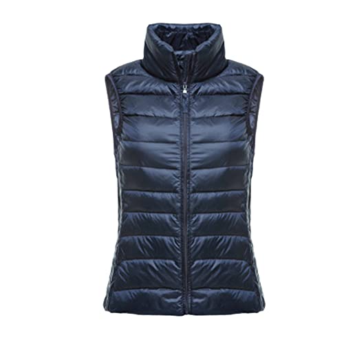 DAIHAN Weste Damen Outdoor Ärmellose Weste Steppweste Stehkragen Sports Wattierte Bodywarmer Kapuze Daunenweste Jacke Übergangsweste Daunenjacke Steppjacke,Marine,XXS von DAIHAN