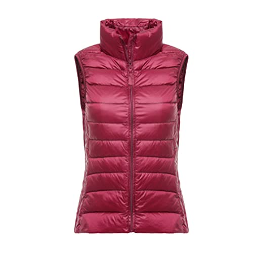Weste Damen Outdoor Ärmellose Weste Steppweste Stehkragen Sports Wattierte Bodywarmer Kapuze Daunenweste Jacke Übergangsweste Daunenjacke Steppjacke,Weinrot,XL von DAIHAN