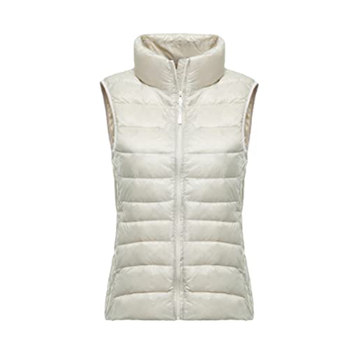 Weste Damen Outdoor Ärmellose Weste Steppweste Stehkragen Sports Wattierte Bodywarmer Kapuze Daunenweste Jacke Übergangsweste Daunenjacke Steppjacke,Weiß,XXS von DAIHAN