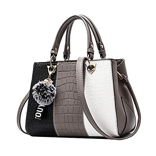 Damen Handtasche Schulterbeutel,PU Leder Umhängetasche Elegantes Design Top Griff Tasche mit Viele Taschen Fächer,Grau,28 * 14 * 20cm von DAIHAN