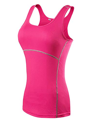 Damen Kompressions Tank-Top Ärmelloses T-Shirt Sport Lauftop Fitness Running Funktions Shirt Oberteile Rose M von DAIHAN