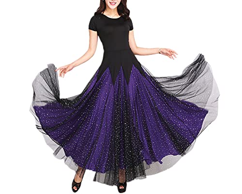 Damen Latein Tanzkostüme Lyrisches Tango-Kleid Lange/Kurze Ärmel Ballett-Tanzkleid Rockabilly Ballsaal Praxis Walzer Mesh-Paillettennähte Big-Swing-Kleid Lilas 3XL von DAIHAN