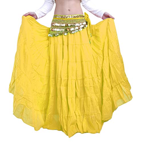 Damen Maxirock Baumwolle Leinen Rock Bauchtanz Hoch Tanzen Röcke Plissee Retro Langrock Gelb Eine Größe von DAIHAN