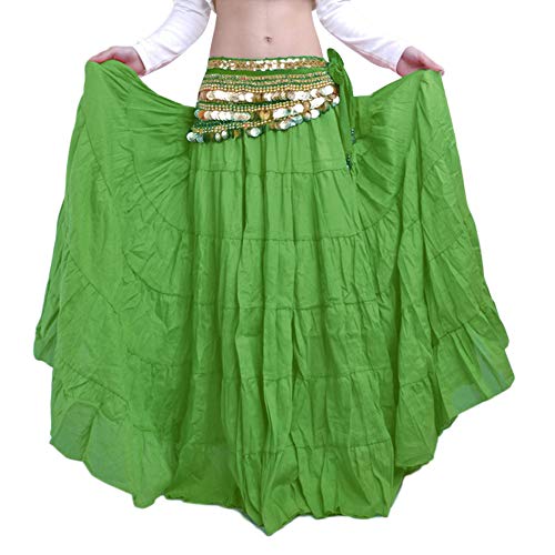 Damen Maxirock Baumwolle Leinen Rock Bauchtanz Hoch Tanzen Röcke Plissee Retro Langrock Grün 3 Eine Größe von DAIHAN