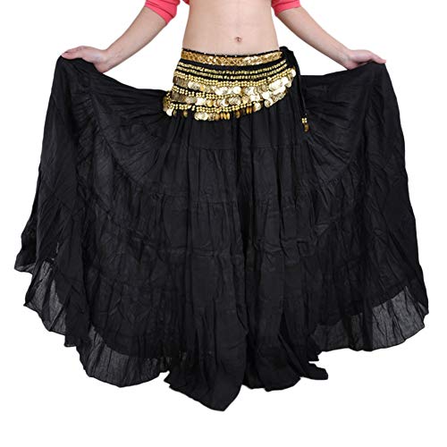 Damen Maxirock Baumwolle Leinen Rock Bauchtanz Hoch Tanzen Röcke Plissee Retro Langrock Schwarz Eine Größe von DAIHAN