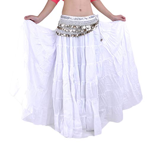 Damen Maxirock Baumwolle Leinen Rock Bauchtanz Hoch Tanzen Röcke Plissee Retro Langrock Weiß Eine Größe von DAIHAN