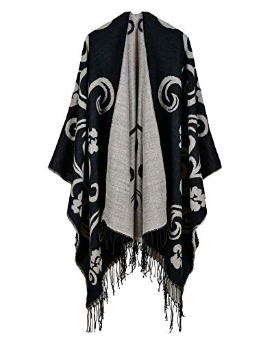 Damen Poncho mit Fransen Habe gemütliche Faux Cashmere Überdimensionalen Decke Kap-Schal，Verdickter Warm bleiben Cape Schal A Stil von DAIHAN