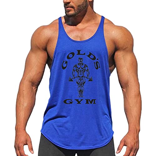 Herren Bodybuilding Gym Tank Tops Stringer Workout T-Shirts Ärmellos Unterhemd Achselshirt Muskelshirt für Training Running,Blau,XL von DAIHAN