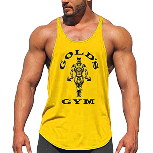 Herren Bodybuilding Gym Tank Tops Stringer Workout T-Shirts Ärmellos Unterhemd Achselshirt Muskelshirt für Training Running,Gelb,L von DAIHAN