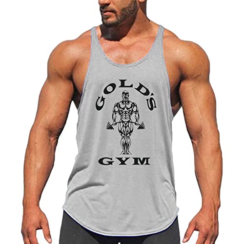 Herren Bodybuilding Gym Tank Tops Stringer Workout T-Shirts Ärmellos Unterhemd Achselshirt Muskelshirt für Training Running,Grau,M von DAIHAN