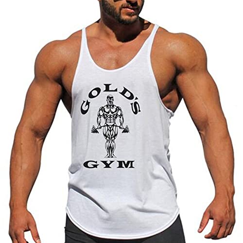 Herren Bodybuilding Gym Tank Tops Stringer Workout T-Shirts Ärmellos Unterhemd Achselshirt Muskelshirt für Training Running,Weiß,L von DAIHAN