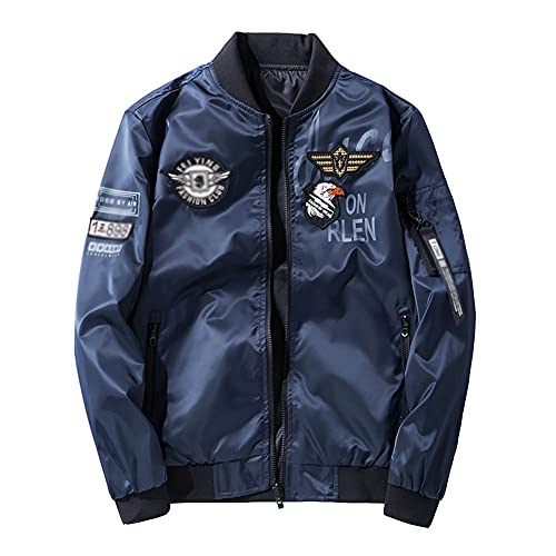 Herren Bomberjacke Bestickte Baseball-Uniform Trend Windjacke mit Reißverschluss Taktischer Übergangsjacke Militärmantel Varsity Fliegerjacke Dünne Jacke mit Taschen Blau 7XL von DAIHAN