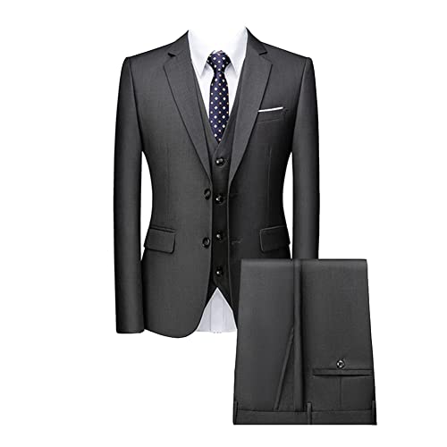 Herren Dreiteiliger Hochzeitsanzug für Zeremonien Elegantes Formales 3-teiliger Herren Anzüge Smoking-Anzug Sakko Jacke & Weste & Hose für Business-Dinner-Party DaGrau 4XL von DAIHAN