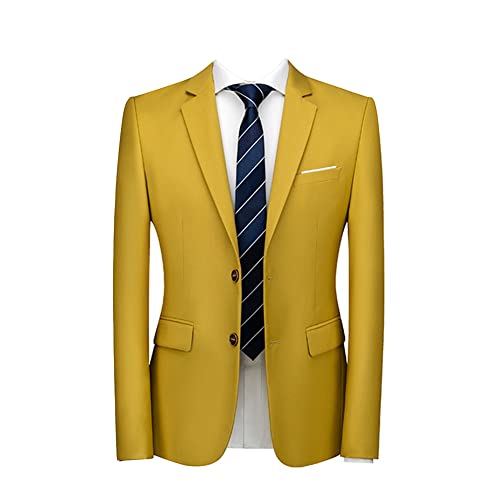 Herren Einfarbig Anzugjacke Klassisch EIN Knopf Solide Smoking Blazer-Mäntel Schmale Passform Schal Revers Jacken Dinner Singers Blazer Mantel Tops CGelb XXL von DAIHAN