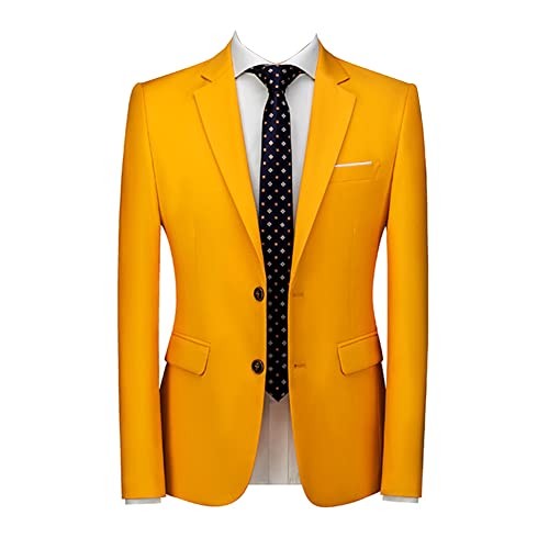 Herren Einfarbig Anzugjacke Klassisch EIN Knopf Solide Smoking Blazer-Mäntel Schmale Passform Schal Revers Jacken Dinner Singers Blazer Mantel Tops Gelb M von DAIHAN