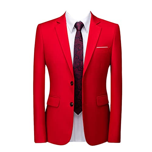 Herren Einfarbig Anzugjacke Klassisch EIN Knopf Solide Smoking Blazer-Mäntel Schmale Passform Schal Revers Jacken Dinner Singers Blazer Mantel Tops rot XL von DAIHAN