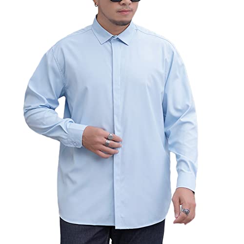 Herren Große Größen Hemd, Businesshemd, Sommer Einfarbig Basic Shirt Freizeithemden Langarm für Freizeit Business Hochzeit,A-Blau,5XL von DAIHAN