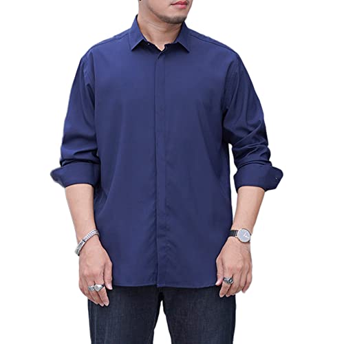 Herren Große Größen Hemd, Businesshemd, Sommer Einfarbig Basic Shirt Freizeithemden Langarm für Freizeit Business Hochzeit,B-Blau,XL von DAIHAN