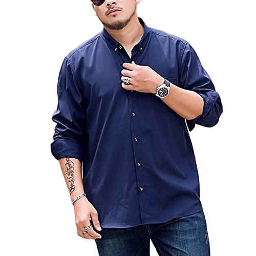 Herren Große Größen Hemd, Businesshemd, Sommer Einfarbig Basic Shirt Freizeithemden Langarm für Freizeit Business Hochzeit,Blau2,7XL von DAIHAN