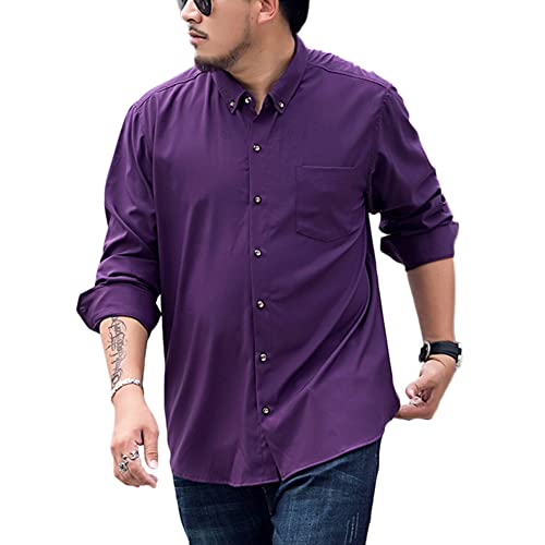 Herren Große Größen Hemd, Businesshemd, Sommer Einfarbig Basic Shirt Freizeithemden Langarm für Freizeit Business Hochzeit,Lila2,3XL von DAIHAN