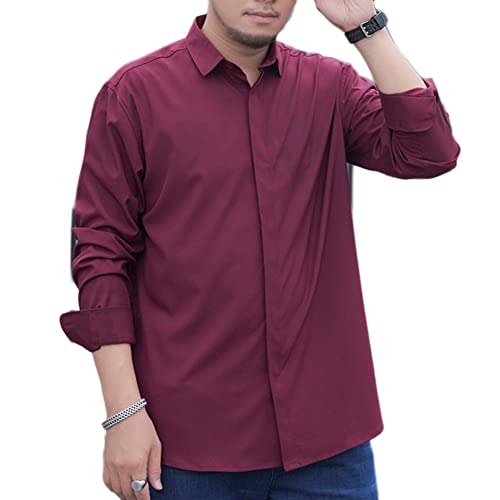 Herren Große Größen Hemd, Businesshemd, Sommer Einfarbig Basic Shirt Freizeithemden Langarm für Freizeit Business Hochzeit,Rot,7XL von DAIHAN