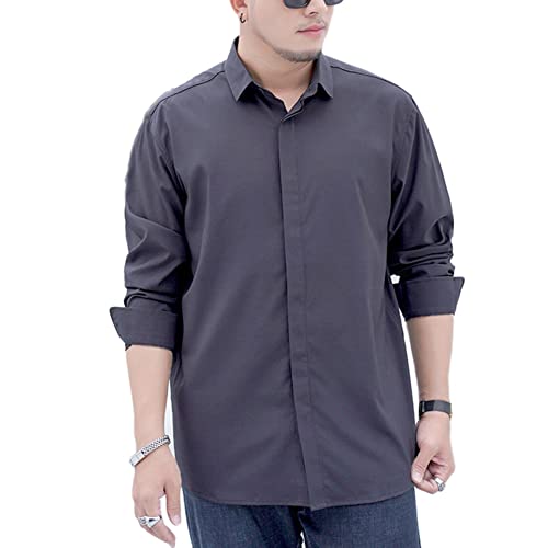 Herren Große Größen Hemd, Businesshemd, Sommer Einfarbig Basic Shirt Freizeithemden Langarm für Freizeit Business Hochzeit,Schwarz,XL von DAIHAN