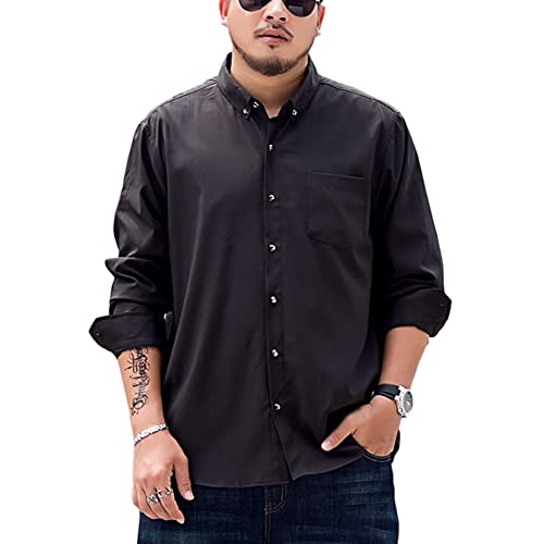 Herren Große Größen Hemd, Businesshemd, Sommer Einfarbig Basic Shirt Freizeithemden Langarm für Freizeit Business Hochzeit,Schwarz2,7XL von DAIHAN