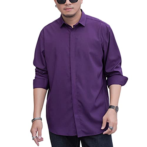 Herren Große Größen Hemd, Businesshemd, Sommer Einfarbig Basic Shirt Freizeithemden Langarm für Freizeit Business Hochzeit,Violett,5XL von DAIHAN