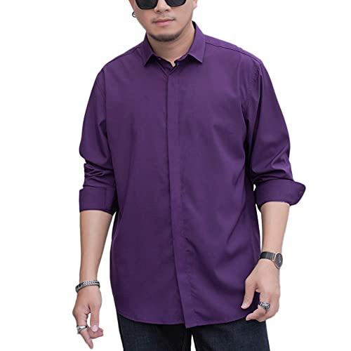 Herren Große Größen Hemd, Businesshemd, Sommer Einfarbig Basic Shirt Freizeithemden Langarm für Freizeit Business Hochzeit,Violett,7XL von DAIHAN