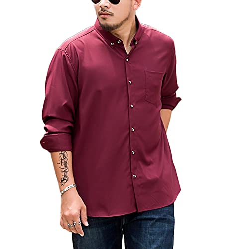 Herren Große Größen Hemd, Businesshemd, Sommer Einfarbig Basic Shirt Freizeithemden Langarm für Freizeit Business Hochzeit,Weinrot2,6XL von DAIHAN