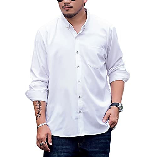 Herren Große Größen Hemd, Businesshemd, Sommer Einfarbig Basic Shirt Freizeithemden Langarm für Freizeit Business Hochzeit,Weiß2,7XL von DAIHAN