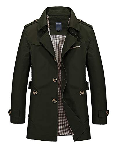 Herren Große Größen Mantel Lang Klassisch Turndown-Kragen Slim Fit Dünn Trenchcoats Taste Schlank Solide Passen Windjacke Übergangsjacke Armeegrün M von DAIHAN