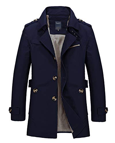 Herren Große Größen Mantel Lang Klassisch Turndown-Kragen Slim Fit Dünn Trenchcoats Taste Schlank Solide Passen Windjacke Übergangsjacke Dunkelblau 2XL von DAIHAN