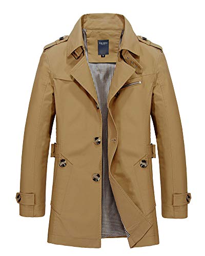 Herren Große Größen Mantel Lang Klassisch Turndown-Kragen Slim Fit Dünn Trenchcoats Taste Schlank Solide Passen Windjacke Übergangsjacke Dunkles Khaki 5XL von DAIHAN