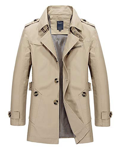 Herren Große Größen Mantel Lang Klassisch Turndown-Kragen Slim Fit Dünn Trenchcoats Taste Schlank Solide Passen Windjacke Übergangsjacke Leichtes Khaki 2XL von DAIHAN