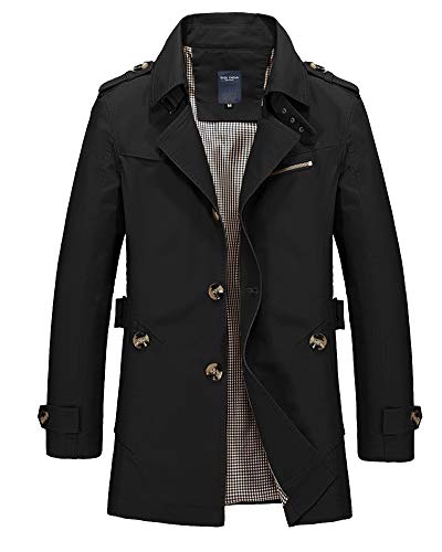 Herren Große Größen Mantel Lang Klassisch Turndown-Kragen Slim Fit Dünn Trenchcoats Taste Schlank Solide Passen Windjacke Übergangsjacke Schwarz 3XL von DAIHAN