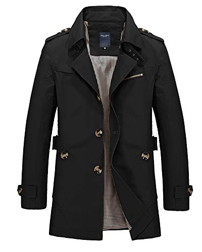 Herren Große Größen Mantel Lang Klassisch Turndown-Kragen Slim Fit Dünn Trenchcoats Taste Schlank Solide Passen Windjacke Übergangsjacke Schwarz M von DAIHAN