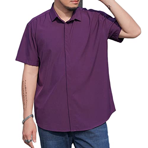 Herren Hemd Kurzarm Freizeithemd Businesshemd Übergrößen Arbeitshemd, Button-Down Kragen, Comfort Fit, Shirt Bluse Tops,Lila2,5XL von DAIHAN