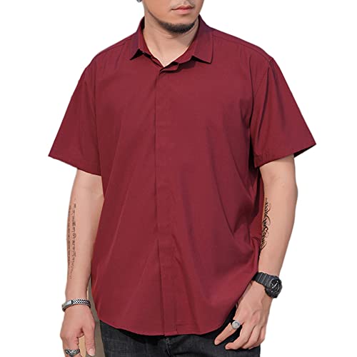 Herren Hemd Kurzarm Freizeithemd Businesshemd Übergrößen Arbeitshemd, Button-Down Kragen, Comfort Fit, Shirt Bluse Tops,Rot 2,6XL von DAIHAN