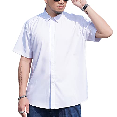 Herren Hemd Kurzarm Freizeithemd Businesshemd Übergrößen Businesshemden, Button-Down Kragen, Comfort Fit, Shirt Bluse Tops,Weiß2,7XL von DAIHAN