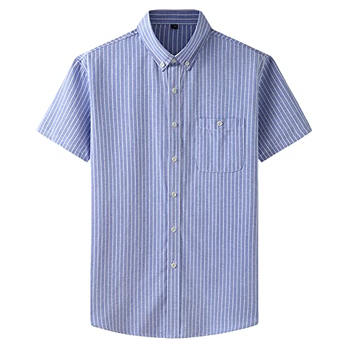 Herren-Hemd Langarm/Kurzarm Kent-Kragen Freizeithemd Streifen Hemden Sommerhemd Businesshemd Hochzeit/Bügelleicht/Slim-Fit/Anzug,A-Blau2,4XL von DAIHAN