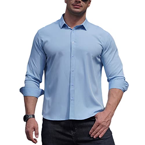 Herren Hemden Große Größe Formelle Freizeithemd Businesshemden Langarm mit Button-Down Hemdbluse für Alltag Mode Tops Oberteile,A-Blau2,6XL von DAIHAN