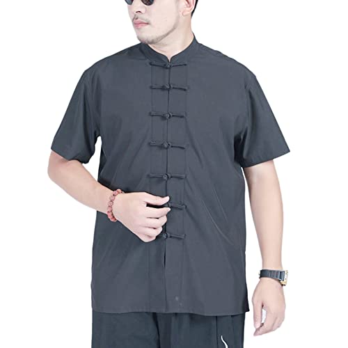 Herren Kurzarm Hemd Freizeithemd – Traditionelle Chinesische Tang Stil Shirt Kleidung Sommer Shirt Kampfkunst Kung Fu Tai Chi Freizeithemd,Schwarz,3XL von DAIHAN