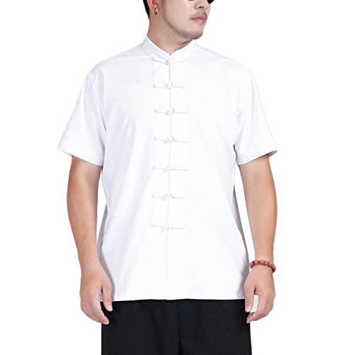 Herren Kurzarm Hemd Freizeithemd – Traditionelle Chinesische Tang Stil Shirt Kleidung Sommer Shirt Kampfkunst Kung Fu Tai Chi Freizeithemd,Weiß,5XL von DAIHAN