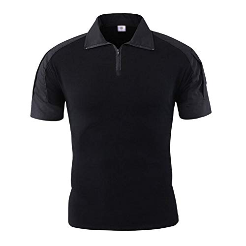 Herren Kurzarm Taktisch Hemd Militär T-Shirt Combat Shirt Quick Dry Polo Funktionsshirt mit 1/4 Reißverschluss Schwarz M von DAIHAN