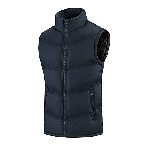 Herren Weste Steppjacke mit Stehkragen Daunenweste Ärmellose Daunenjacke Kurze Mode Weste Steppweste Gesteppt Winter Warme Übergangsweste Daunen Winterjacke,Blau,XS von DAIHAN