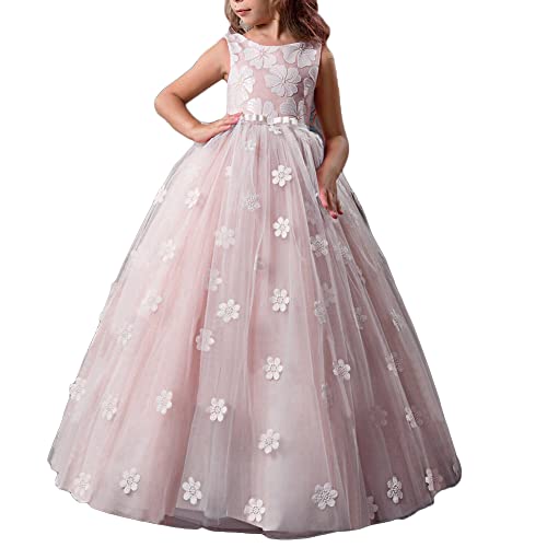 Kinder Mädchen Ärmellos Lang Kleid Tüll Prinzessin Partykleid Geburtstag Festzug Festkleid Blumenmädchen Hochzeitskleid Brautjungfer Maxikleid A-Linie Kommunionskleid Abendkleid,2,130 von DAIHAN