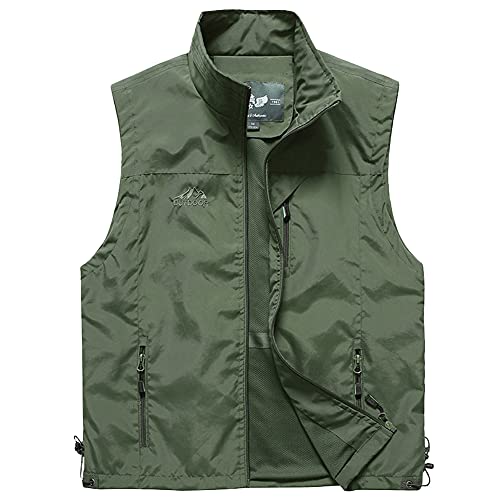 Outdoor Weste Herren Anglerweste mit Viele Taschen Utility Weste Softshell Jacke Funktionsjacke Freizeitjacke Leicht Schnelltrocknend Multifunktional für Jagd Angeln Camping Sport,Armeegrün,3XL von DAIHAN